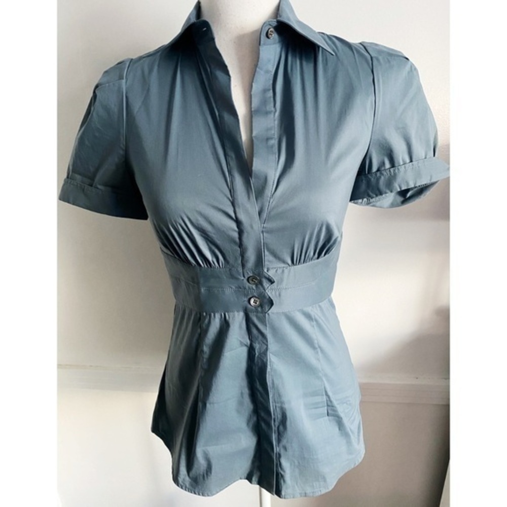 Bcbgmaxazria Medium Blue Button Front Blouse - image 1